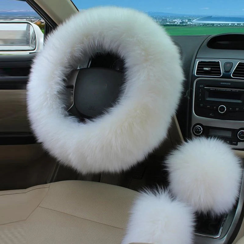 New Car Fluffy Plush Steering Wheel Cover Fashion Winter Warm Fleece Non-slip Handle Gloves Ladies Car Decoration Accessories