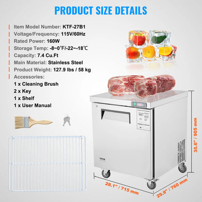 SucceBuy Commercial Frozen Refrigerator Sandwich Salad Prep Table 7.4Cu.Ft Food Prep Frost Free Refrigerator for Restaurant