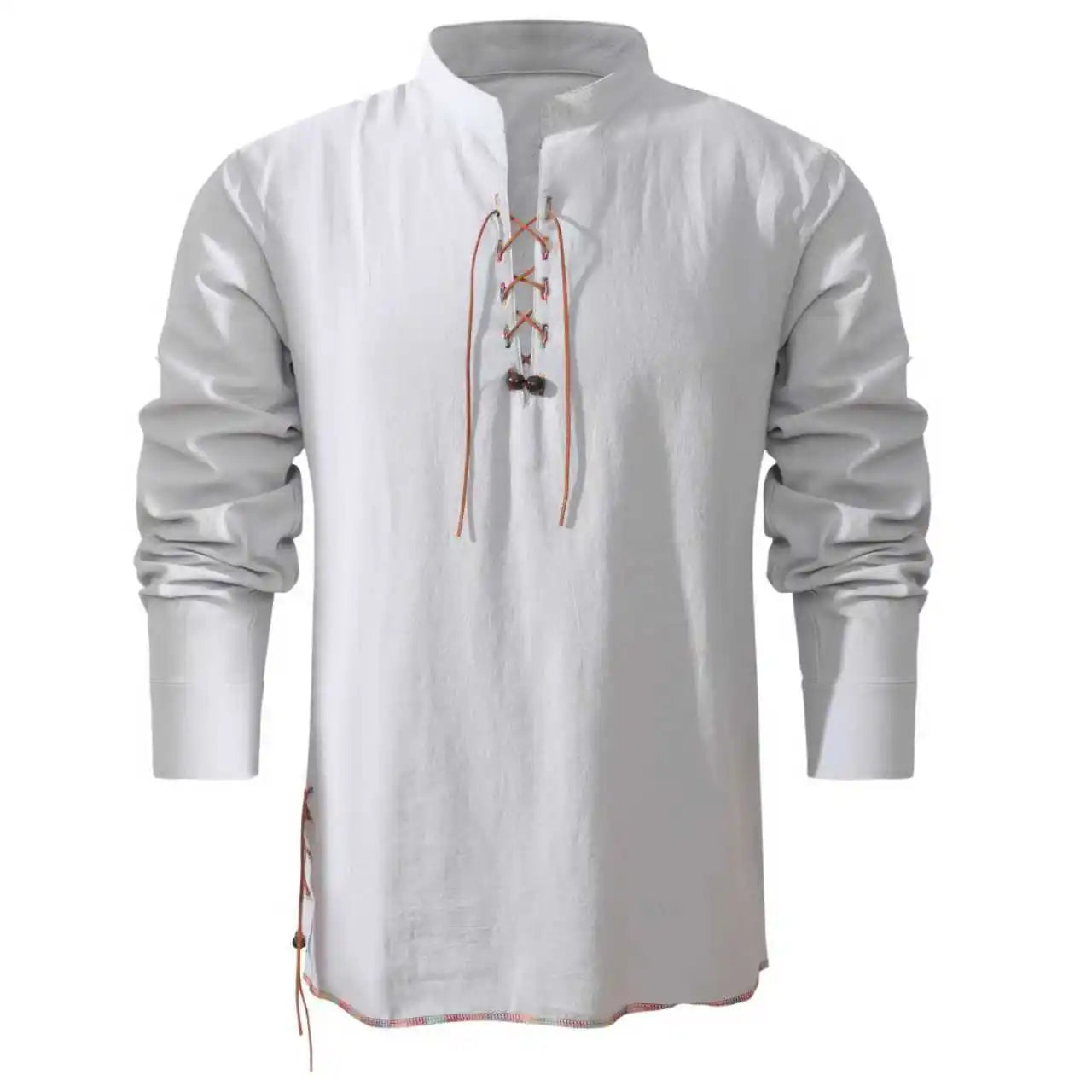 King Billion Men's Shirts Casual Men Cotton Linen Long Sleeve T-shirt Spring Autumn Vintage Shirt US Size Drawstring Neck