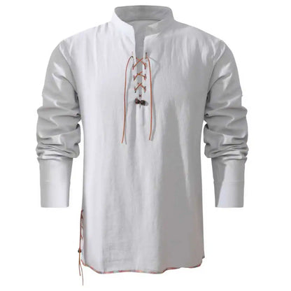 King Billion Men's Shirts Casual Men Cotton Linen Long Sleeve T-shirt Spring Autumn Vintage Shirt US Size Drawstring Neck