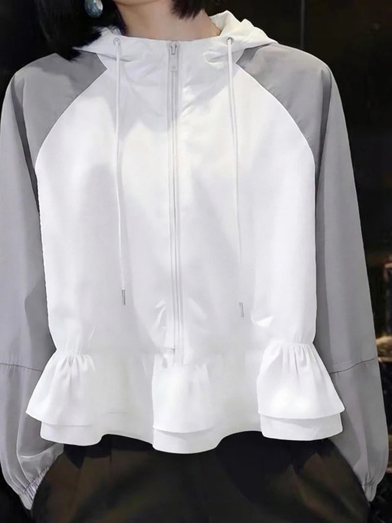 Women's Lightweight Breathable Sun Protection Clothing Short Length Loose Fit  Shirt with Hood And Patchwork Hem Casual O...