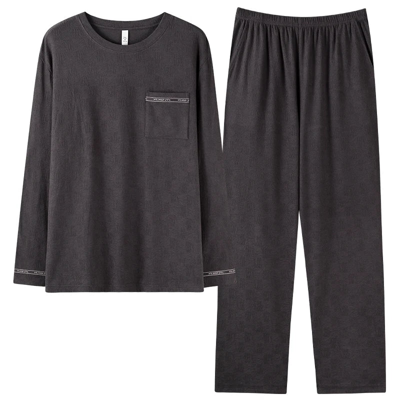High Quality Autumn Men Pajamas Set Knited Cotton Casual Sleepwear Male Long Sleeve Pyjamas