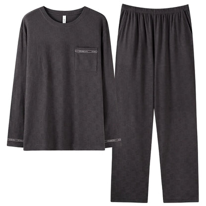 High Quality Autumn Men Pajamas Set Knited Cotton Casual Sleepwear Male Long Sleeve Pyjamas