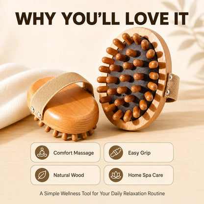Wooden Body Massage Brush Handheld Massager with Strap, Natural Wood Massage Tool for Back Legs Waist Relaxation Home Spa Care
