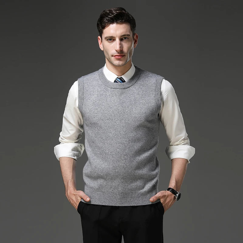 Top Grade Thick Anti-Pilling New Oneck Brand Business Casual Fashion Men Knit Pullover Sweater Vest Autum Winter Sleeveless