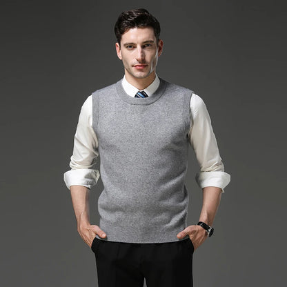 Top Grade Thick Anti-Pilling New Oneck Brand Business Casual Fashion Men Knit Pullover Sweater Vest Autum Winter Sleeveless