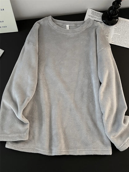 Men's Coral Fleece Pajamas Thickened Flannel Home Clothes Set Casual Loose Fit Autumn Winter Warm Sleepwear round Neck Sweats...