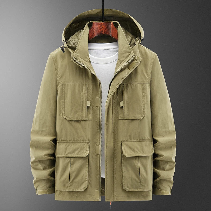 2025 new assault jacket, casual outdoor hooded plus size jacket, men's middle-aged and elderly jacket, autumn and winter o