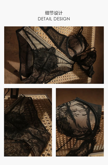 French Inspired Minimizer Bra Plus Size, Anti Sagging Lace Bralette, Sheer Sexy Tuhsy Lingerie Set Wireless Comfort Fall Winter
