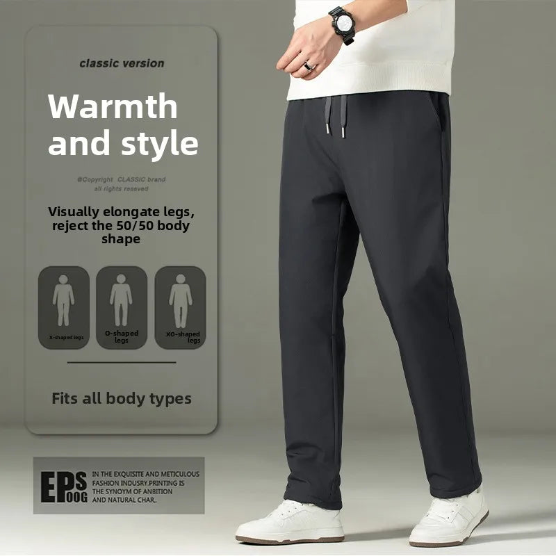 Men's Thickened Lamb Velvet Cotton Pants Autumn Winter Casual Trousers Windproof Coldproof Warm Fleece Lined Long Pants