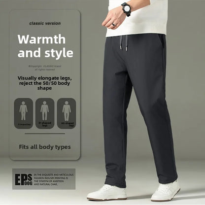 Men's Thickened Lamb Velvet Cotton Pants Autumn Winter Casual Trousers Windproof Coldproof Warm Fleece Lined Long Pants