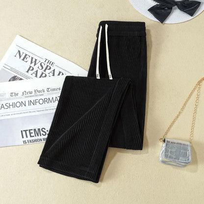 High Quality Fleece Lined Wide Leg Pants Thickened Corduroy Straight Cut Casual Trousers for Women Winter 2025 Warmth Elastic...