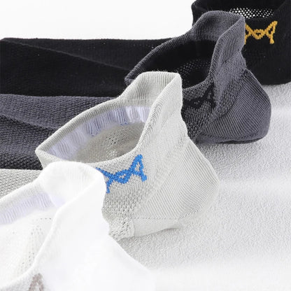 MiiOW 5 Pairs Harajuku Man Socks Embroidered LOGO Antibacterial Men's Boat Socks Brand Mesh Breathable Anti Slip Cotton Sock