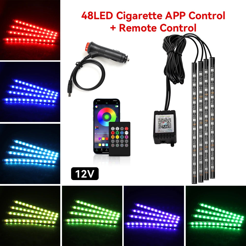 4 IN 1 Car Automotive Ambient Light Neon Foot Light Interior LED Ambient Light Car USB/Cig Music Light Environment Decoration