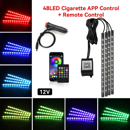 4 IN 1 Car Automotive Ambient Light Neon Foot Light Interior LED Ambient Light Car USB/Cig Music Light Environment Decoration