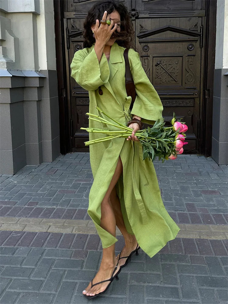 Tossy Casual Loose Lace-Up Dress Female Lapel Long Sleeve High Waist Solid Autumn 2025 New Bandage Dress Women's Commute Dress