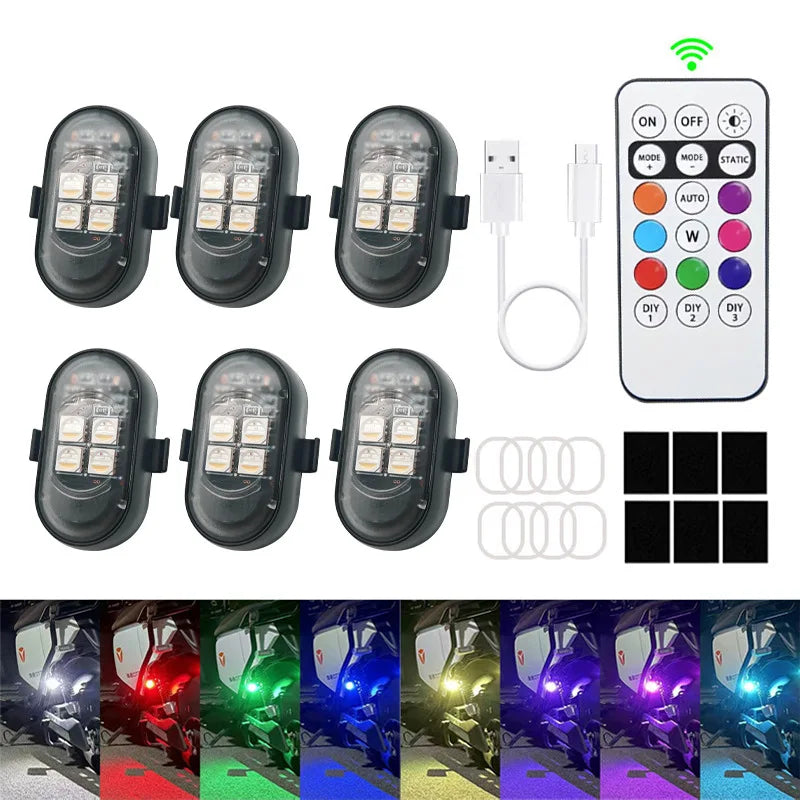 RGB Led Car Strobe Lights Motorcycle LED Flash Position Wireless Light Aircraft Airplane Helicopter Warning Lights Accessories