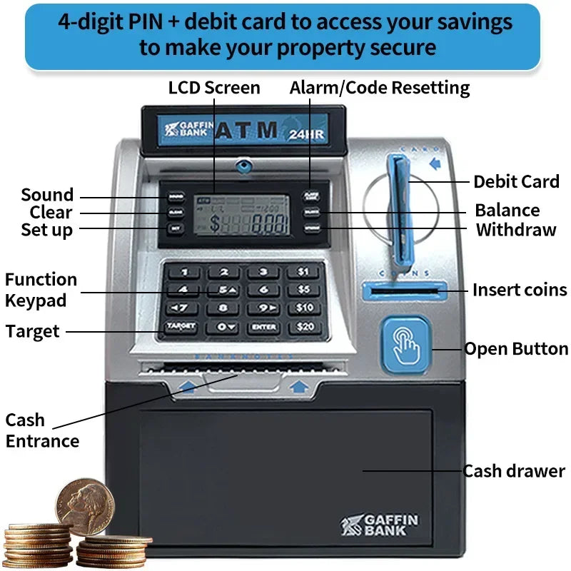 Kids Piggy Bank Saving Money Box ATM Bank Smart Credit Card Coin Cash Counting Automatic Roll Banknote Safe Piggy Bank Toy Gifts