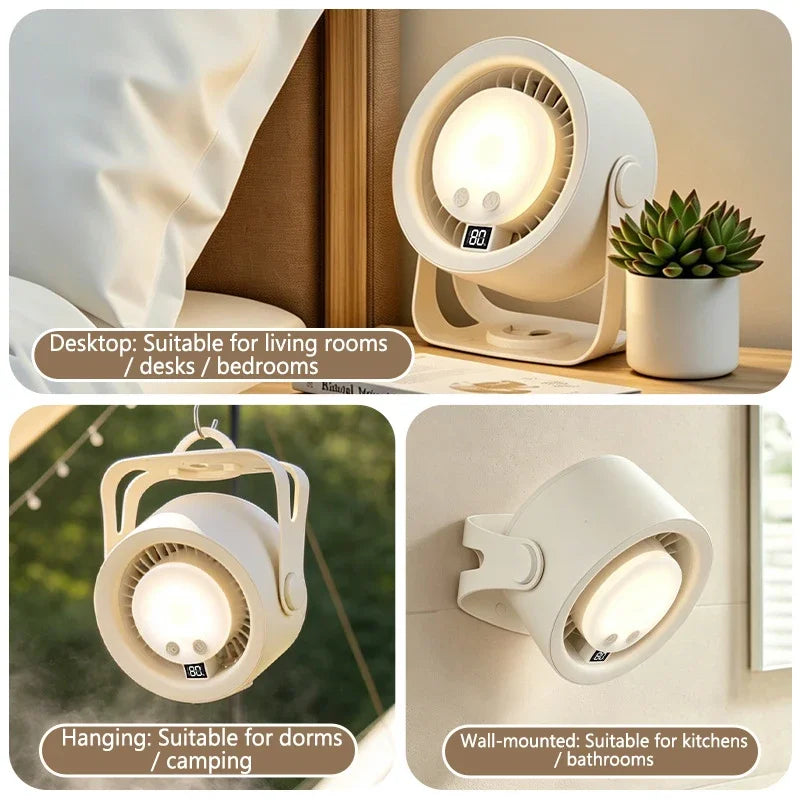 Lenovo Silent Turbo Desk Fan Wall Mounted Fan High Speed Rechargeable RGB Night Light Remote Control for Home Outdoor Kitchen
