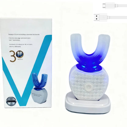 U-shaped electric toothbrush with ultrasonic oral cleaner, featuring soft bristles and an adult whitening tool
