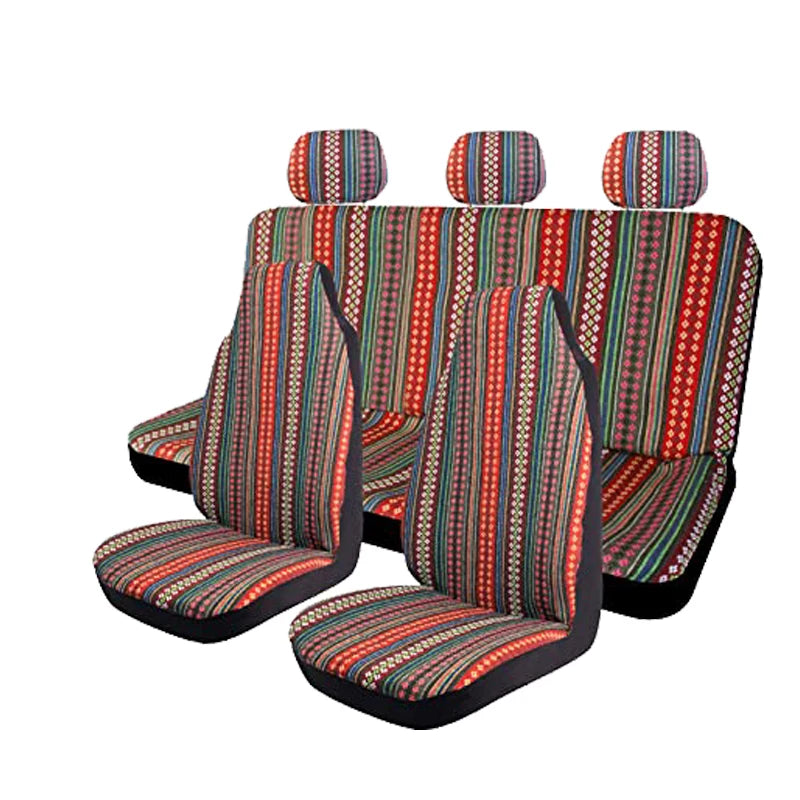 AUTO PLUS Car Seat Covers Set Baja Saddle Blanket Weave Universal Fit Most Car Seat Protection Steering Wheel Cover Protector