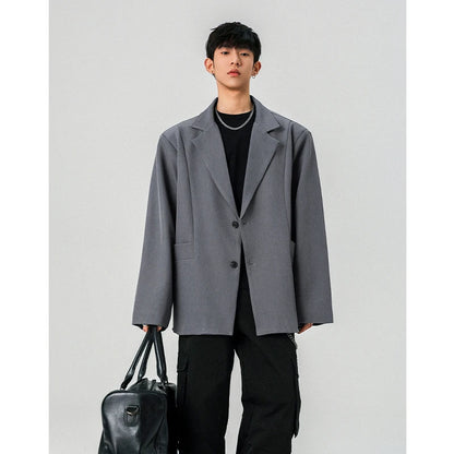 Mens Oversized Blazer Jacket Korean Streetwear Loose Fit Casual Suit Coat City Boy Spliced Outerwear Y2K Baggy Clothes K-Fashion