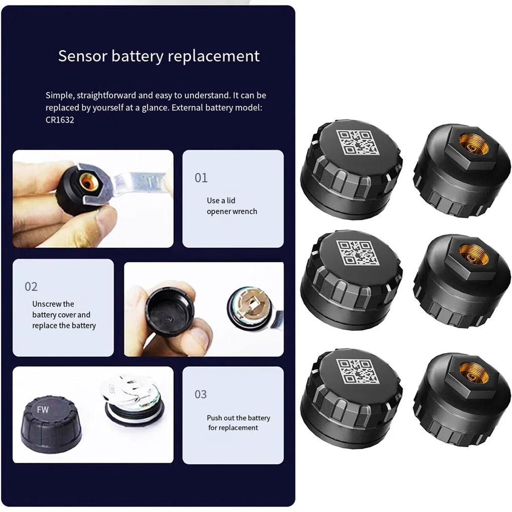6PCS RV Truck Tire Pressure Monitoring System Bluetooth TPMS Mobile Phone APP Disp With 6 External Sensors For RV Truck External