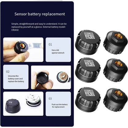 6PCS RV Truck Tire Pressure Monitoring System Bluetooth TPMS Mobile Phone APP Disp With 6 External Sensors For RV Truck External