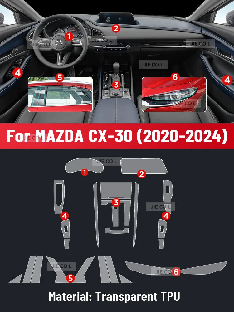Anti-scratch Car Interior Center Console Media Dashboard Navigation TPU Protector Film For MAZDA CX-30 2020-2024 Sticker