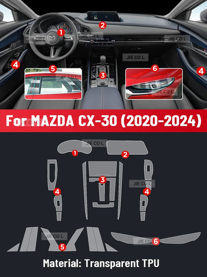 Anti-scratch Car Interior Center Console Media Dashboard Navigation TPU Protector Film For MAZDA CX-30 2020-2024 Sticker