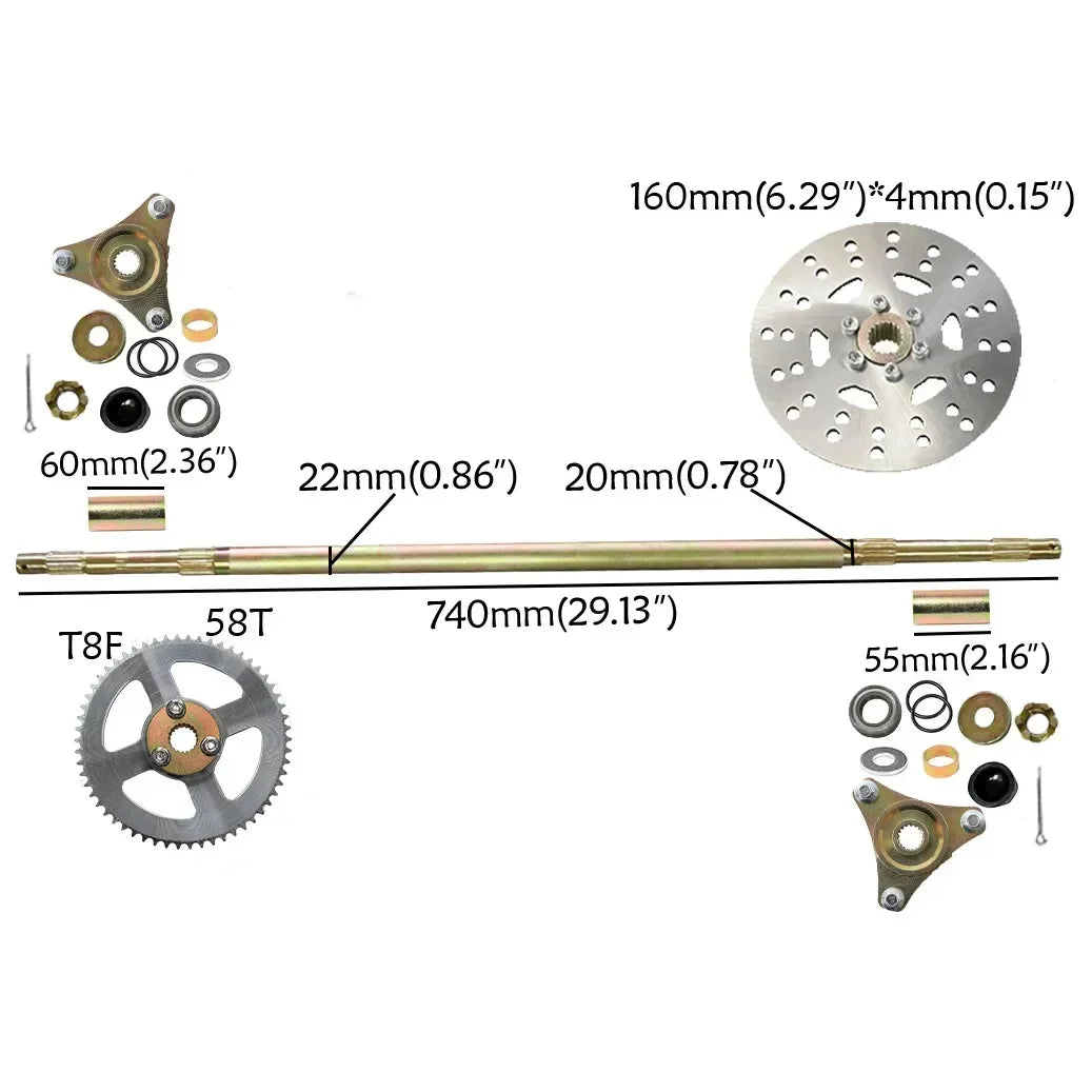 TDPRO Karting Accessories Go Kart DIY Rear Axle Assembly Wheel Hub Kit with 2pcs 4.10-6 Wheels For Mini Kids ATV QUAD Buggy