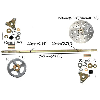 TDPRO Karting Accessories Go Kart DIY Rear Axle Assembly Wheel Hub Kit with 2pcs 4.10-6 Wheels For Mini Kids ATV QUAD Buggy