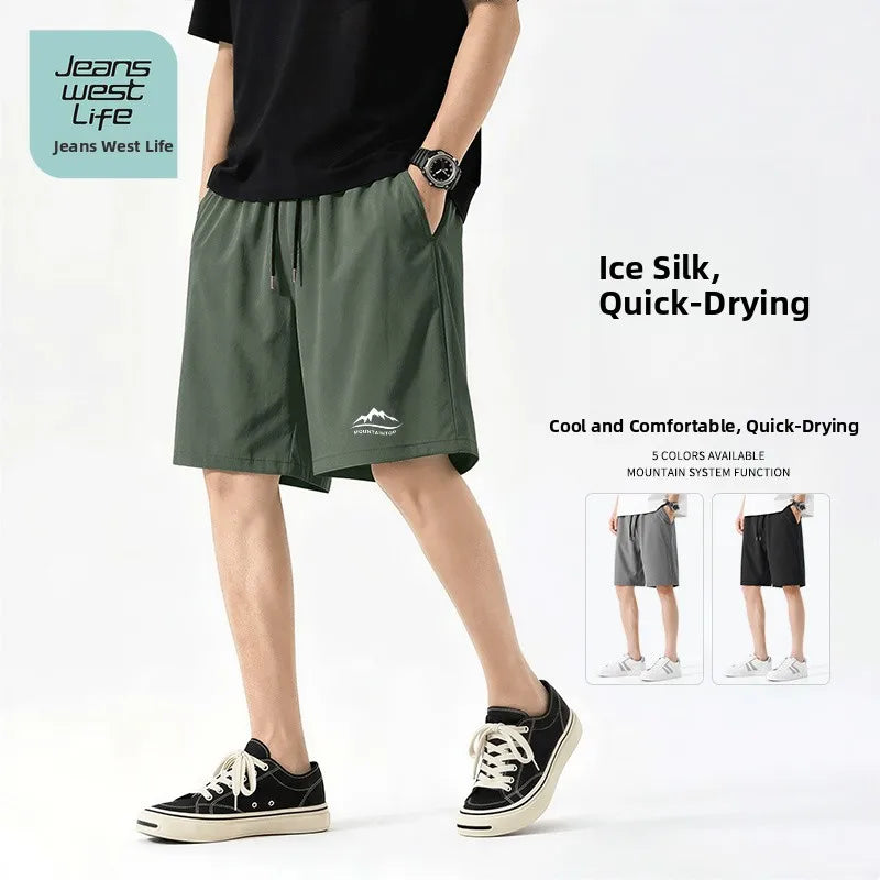 Jeanswest Life Men's Ice Silk Shorts Summer Loose Large Size Quick Dry Five-Quarter Length Casual Sporty Trousers