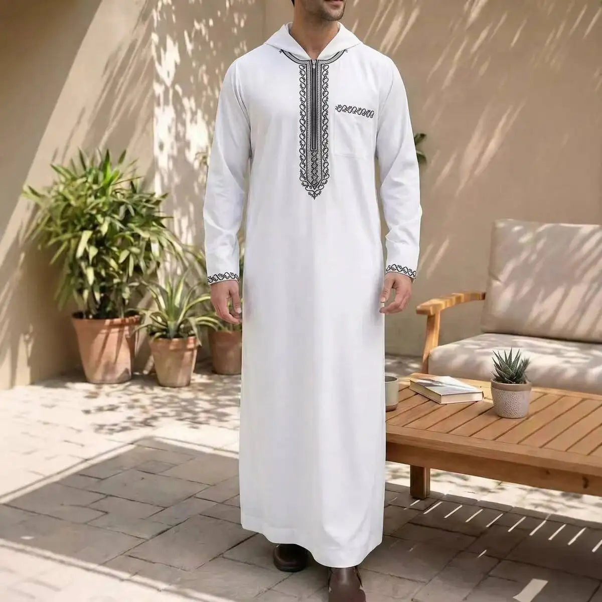 Loose-fit Embroidered Men's 2026 Casual Hooded Clothing 2026 Muslim Long Dress Robe Abaya Ramadan Dubai Luxury Islam Elegant