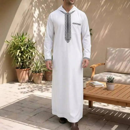 Loose-fit Embroidered Men's 2026 Casual Hooded Clothing 2026 Muslim Long Dress Robe Abaya Ramadan Dubai Luxury Islam Elegant