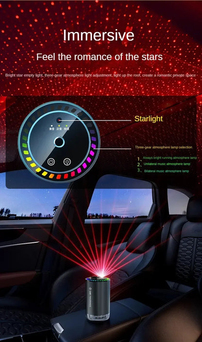Car Aromatherapy Perfume with Automatic Spray Aluminum Alloy Metal Odor Remover with Colorful Star Ceiling Atmosphere Light