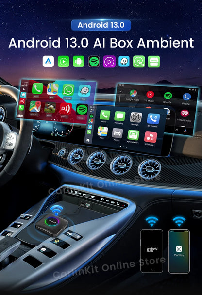 Carlinkit Android 13 Tv Box LED 8+128GB CarPlay Wireless Android Auto Wireless Adapter Support Youtube Netfilx IPTV Spotify GPS