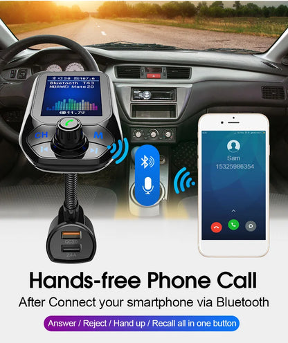 Bluetooth FM Transmitter Handsfree 1.8'' TFT Display Car radio MP3 Music USB SD EQ Player Built-in Mic Quick Charge 3.0 Adapter
