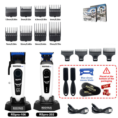 ROSYOUS RSpro-202 Hair Trimmer for Men DLC T-Blade 8000RPM Brushless Motor with Base Charger Professional Hair Cutting Machine
