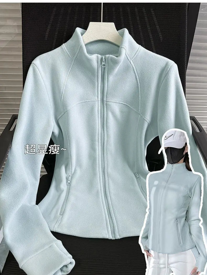 Thickened Fleece Women's Zipper Hoodie Slim Fit Warm Outerwear Stand Collar Cardigan Long Sleeve Autumn Winter Fashionable Top