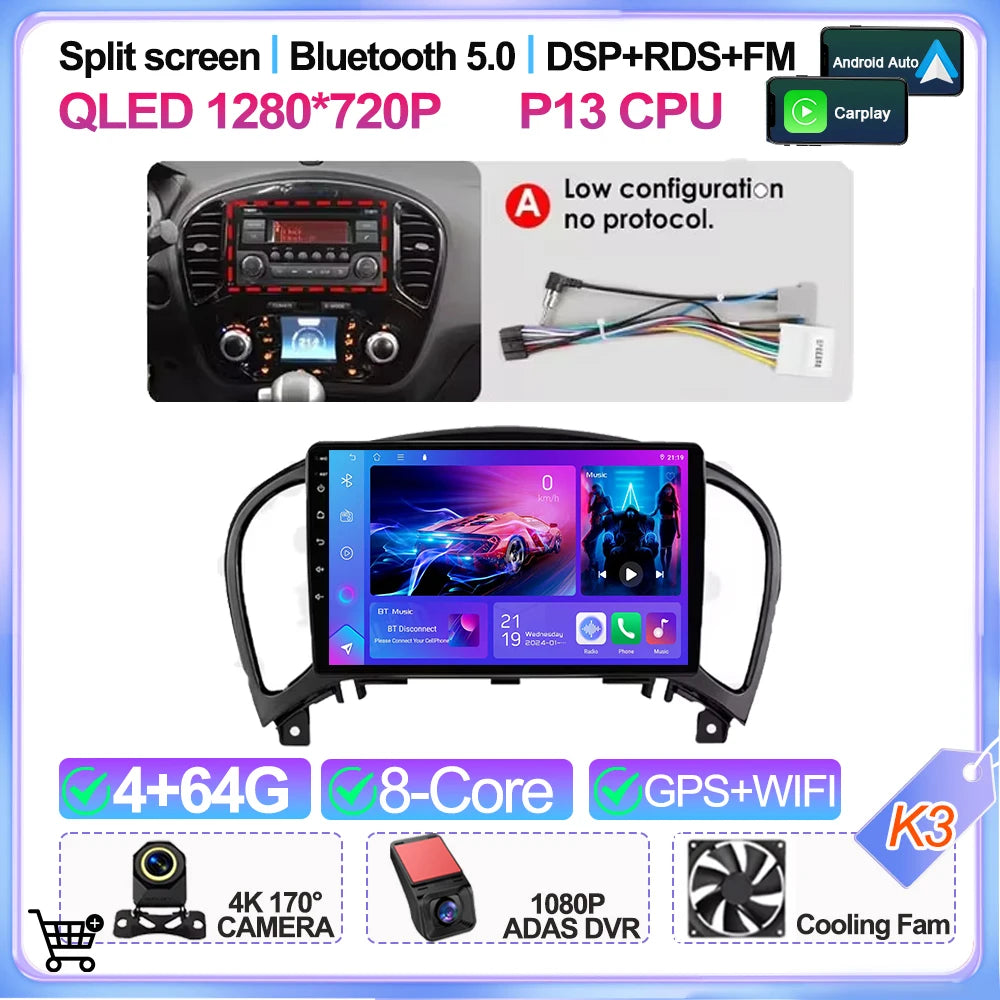 For Nissan Juke Yf15 2010 2011 2012 2013 2014 Carplay Auto 5g+wifi Gps Car Radio Navigation Multimedia Video Player Stereo Bt