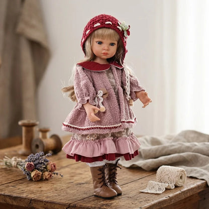 Cloveray 18inch Movable Joint Vinyl Fashion Doll Vintage Knit Hat Girl Collectible Birthday Christmas Gift Toy