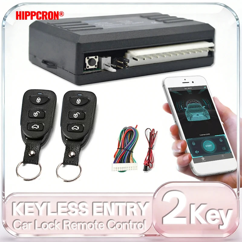HIPPCRON 12V Car Remote Central Kit Door Lock Keyless System Locking Car Alarm System With 2 Remote Key Control APP Control
