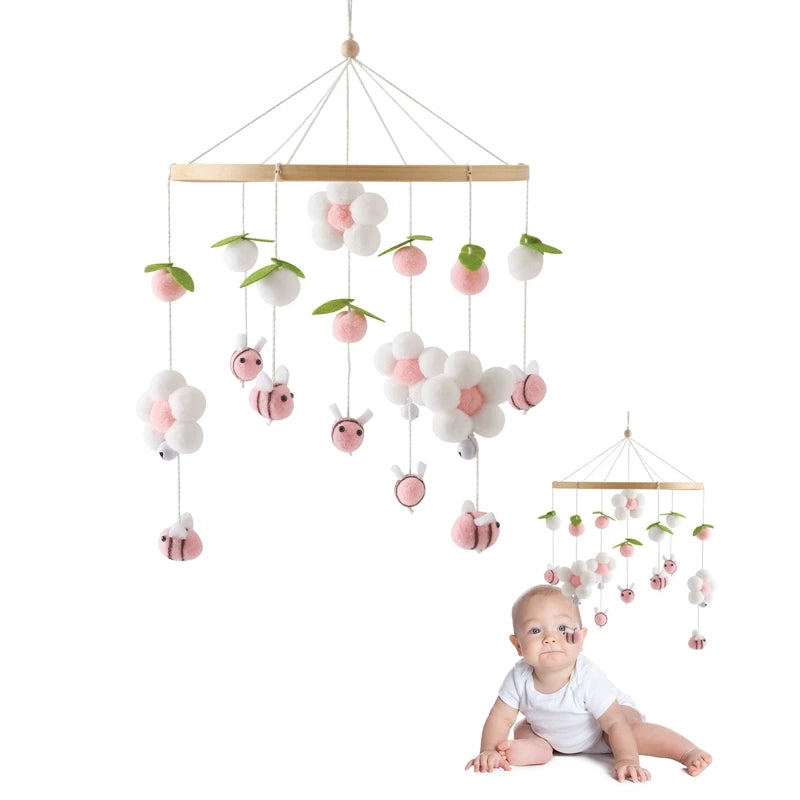 Baby Crib Bed Bell Rattle Toy 0-12 Months Wooden Mobile Cartoon Bee Bed Bell Hanging Toy Holder Bracket Infant Crib Bracket Gift