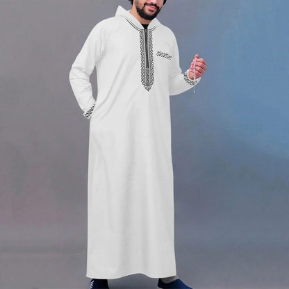 2026 Islamic Muslim Arab Men's Robe Long Sleeve Embroidered Standing Collar Arab Robe Ethnic Costume