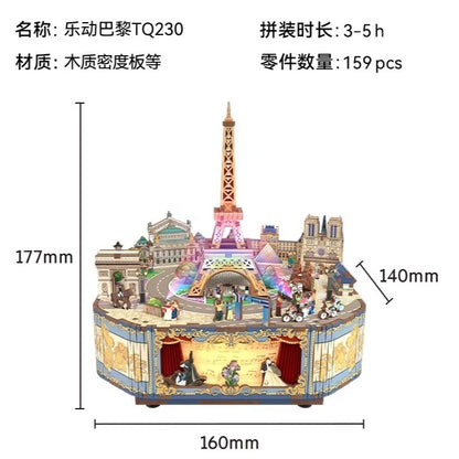 New Tonecheer New York London Paris Music Box Wooden Puzzle Blocks Diorama Model Kit 3D Wooden Doll Decoration Toy Birthday Gift