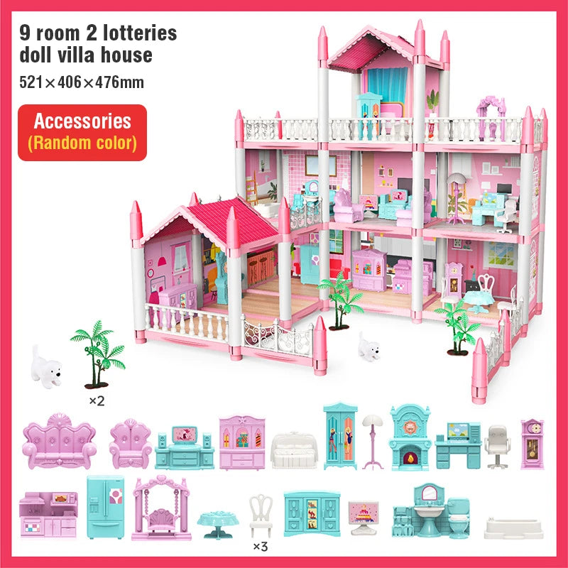 DIY Villa Model Toy House Dollhouses Role-Playing Set with Furniture and Trees Birthday and Holiday Gifts