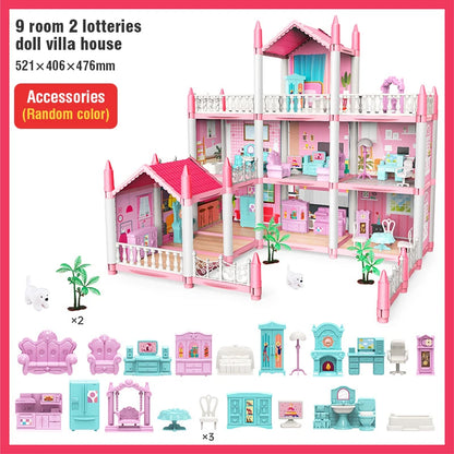 DIY Villa Model Toy House Dollhouses Role-Playing Set with Furniture and Trees Birthday and Holiday Gifts