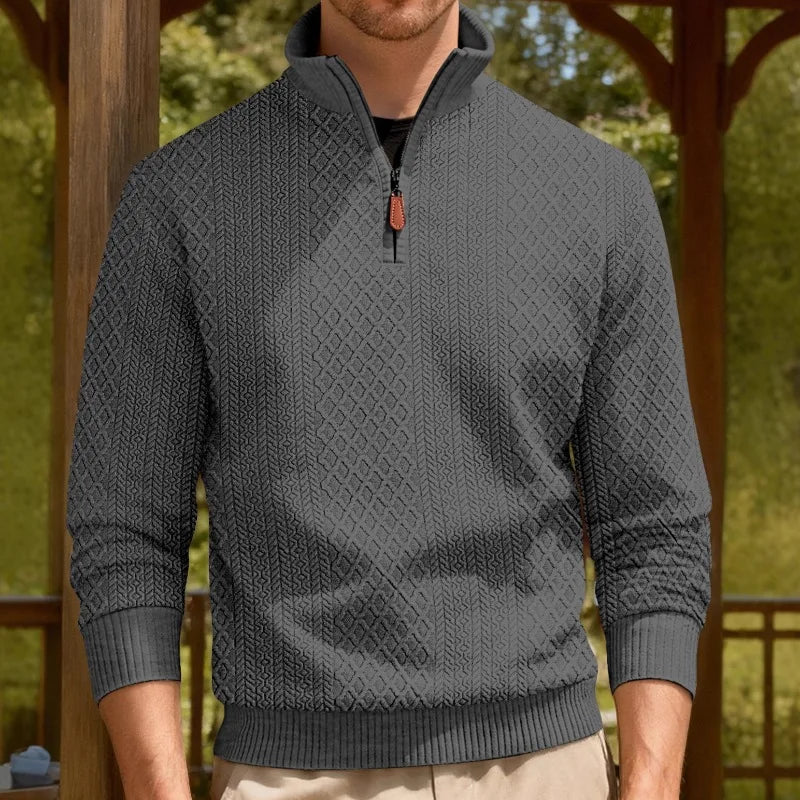 Men's Half Zip Knit Pullover Stand Collar Textured Sweatshirt Casual Top 2026