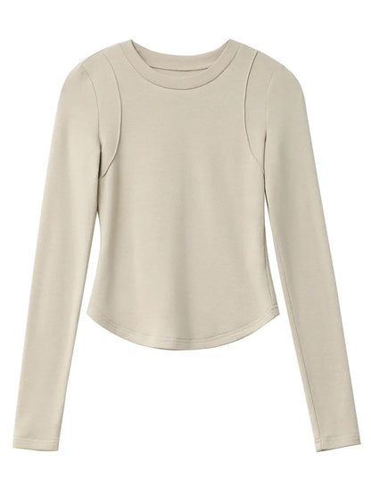 CHIC VEN Women T-Shirts Solid New Basic Heating Cashmere Round Neck Woman Tees Slim Fit Female Tops Spring Autumn 2024